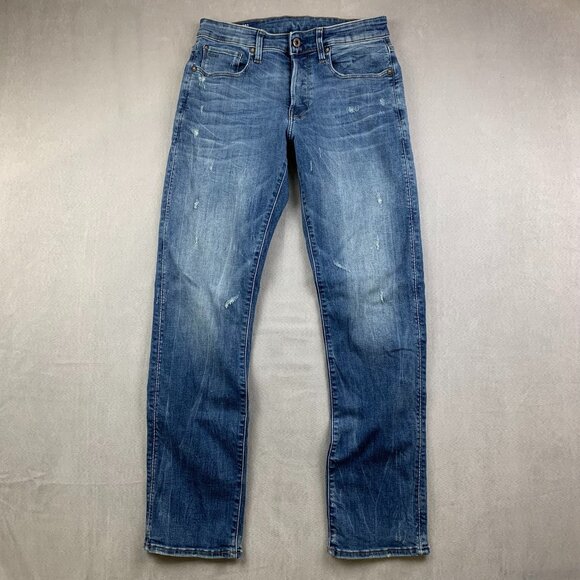 G Star Raw Mens Pants 30 Blue Distressed Jeans 3301 Straight Button Fly 30x31 - Picture 1 of 15